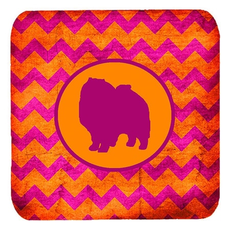 Keeshond Chevron Pink And Orange Foam Coasters- Set Of 4
